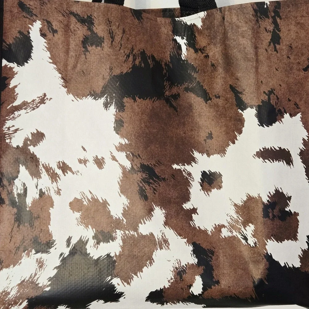 Cow Cowhide Print Western Design Black Brown Shopping Gift Tote Bag TJMaxx